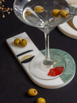 Home Couture Collective - Cecilia - Ivory Multi Marble Trivet Coaster