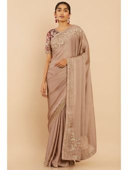 Soch - Women Beige Georgette Embellished & Sequined Saree with Unstitched Blouse