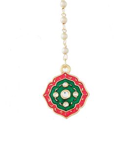 Shoshaa - Gold-Plated Green and Red Kundan Enameled Maangtikka