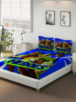 Ddecor Live Beautiful - DDECOR - TMNT 150TC 100% Cotton Double Bedsheet with 2 Pillow Covers, Blue