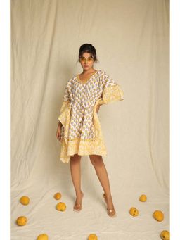 Keva Clothing - Women Yellow Pure Cotton Floral Knee Length Dress