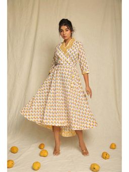 Keva Clothing - Women Yellow Pure Cotton Floral Midi Dress