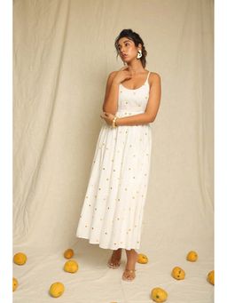 Keva Clothing - Women White Pure Cotton Embellished Maxi Dress