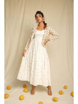 Keva Clothing - Women White Pure Cotton Embellished Maxi Dress With Jacket