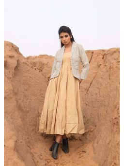 Keva Clothing - Women Brown Cotton Checks Midi Dress With Jacket