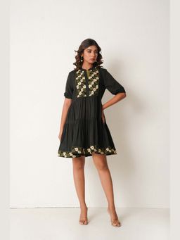 Keva Clothing - Women Blue Cotton Poplin Embroidered Mini Dress