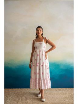 Keva Clothing - Women White Muslin Abstract Midi Dress