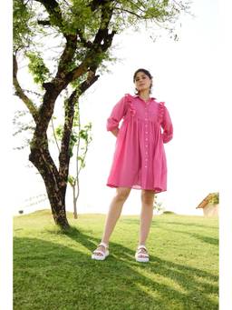 Raas Life - Veronica Pink Cotton Checks A Line Mini Dress