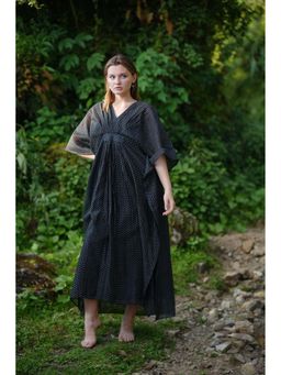Raas Life - Lata Black Polka Printed Midi Kaftan Dress