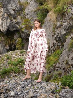 Raas Life - Laxmi Beige Silk Floral Printed A-Line Midi Dress