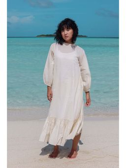 Raas Life - Shadja Beige Cotton A Line Midi Dress