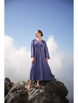 Raas Life - Shringara Blue Polka Printed A-Line Maxi Dress