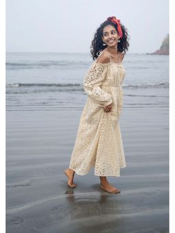 Raas Life - Zoe Cream Cotton Embroidered A-Line Maxi Dress