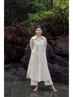 Raas Life - Zinnia Cream Cotton Embroidered A Line Midi Dress