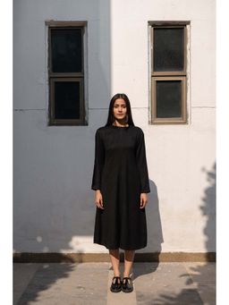 Raas Life - Starflower Black Merino Wool Solid A Line Midi Dress