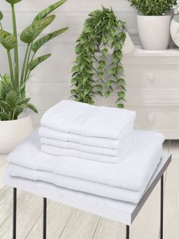 KOPA - 6Pc Quick Dry 100% Cotton Soft Terry Towel -2Pc Bath, 4Pc Hand D'Ross Solid-White