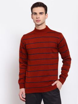 Style Quotient - Men Maroon & Navy Blue Striped Pullover