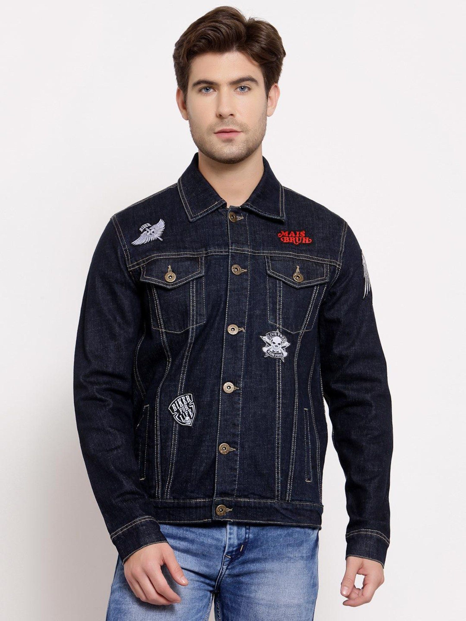 Buy Style Quotient Men Blue Washed Denim Jacket Online