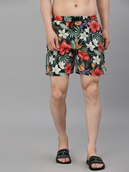 Style Quotient - Men Black Floral Printed Sports Shorts