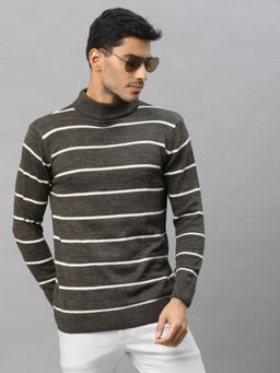 Style Quotient - Men Brown & White Striped Pullover