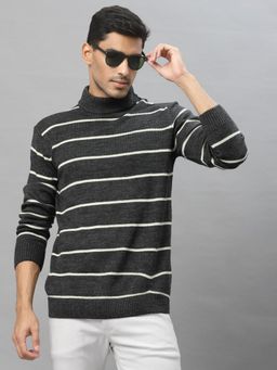 Style Quotient - Men Grey & White Striped Pullover