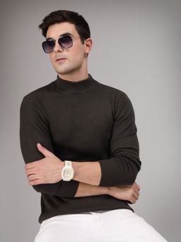 Style Quotient - Men Solid Dark Green Knitted Regular Sweater