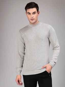 Style Quotient - Men Solid Grey Knitted Regular Sweater