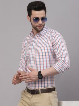 Style Quotient - Men White & Red Checks Yarn Dyed Polycotton Regular Formal Shirt