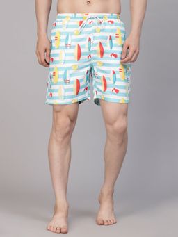 Style Quotient - Men Multi Color Surf Boat Printed Polyester Swim Short