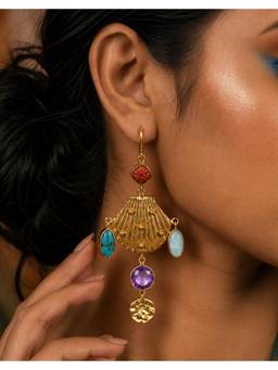Arvino - Coral, Turquoise and Amethyst Shell Earrings