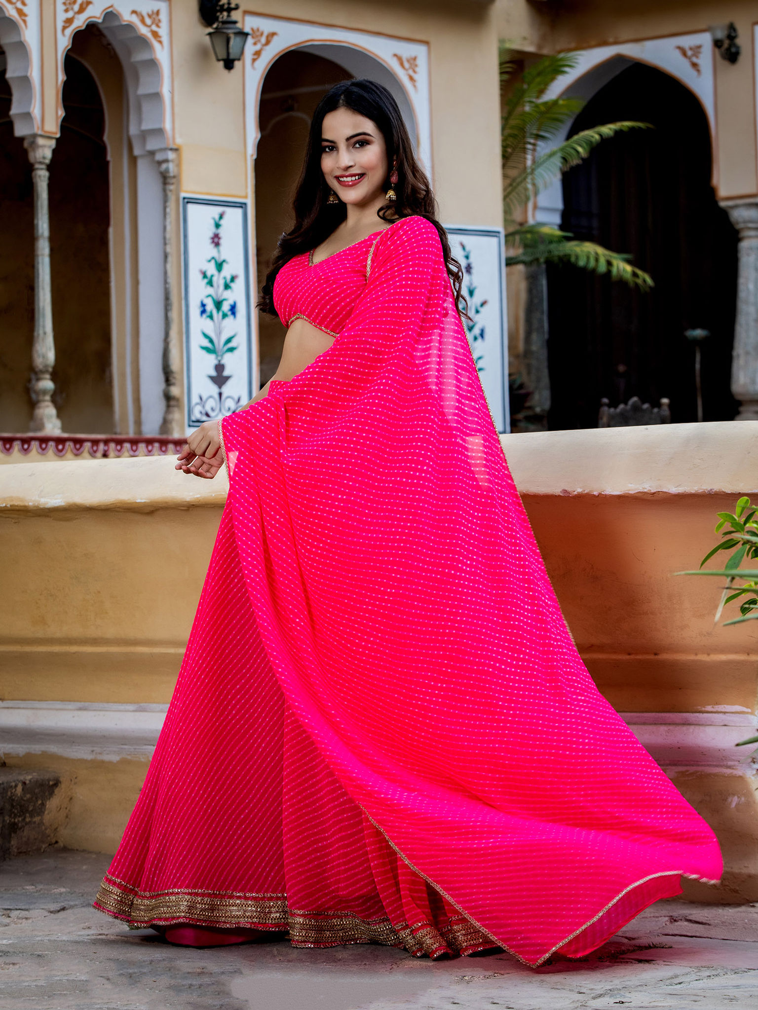 Rani Pink Traditional Umbrella Leheanga Blouse With Dupatta