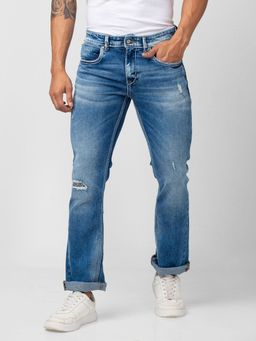 Spykar - Men Mid Blue Cotton Comfort Fit Regular Length Jeans (Rafter)