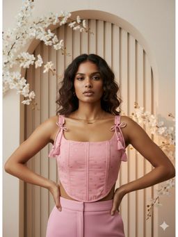 Kasya - Pink Jacquard Sleeveless Corset Shape Crop Top