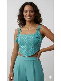 Kasya - Teal Blue Sleeveless Corset Shape Crop Top