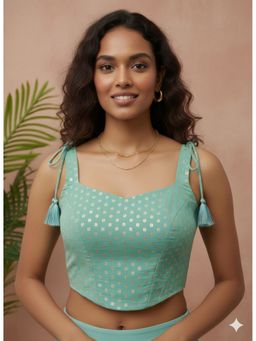 Kasya - Green Jacquard Sleeveless Corset Shape Crop Top