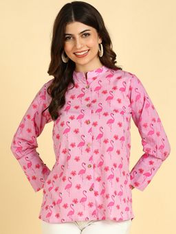Maaesa - Pink Women Casual Printed Cotton Regular Fit Shirt