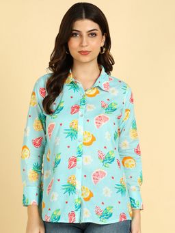Maaesa - Green Women Casual Printed Cotton Regular Fit Shirt