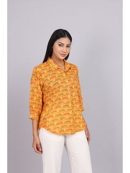 ZNKL - Mustard Oversized Cotton Floral Shirt