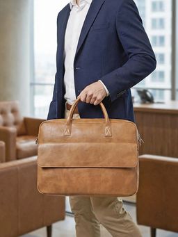 The House Of Ganges - Beige Camdale 15Inch Vegan Leather Laptop Bag