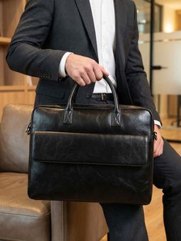 The House Of Ganges - Black Camdale 15Inch Vegan Leather Laptop Bag