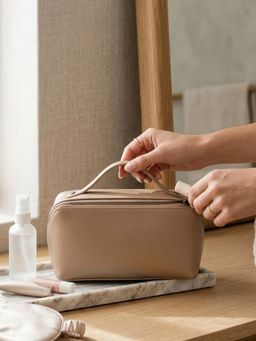 The House Of Ganges - Beige Emi Vegan Leather Toiletry Pouch