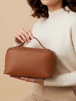 The House Of Ganges - Brown Emi Vegan Leather Toiletry Pouch