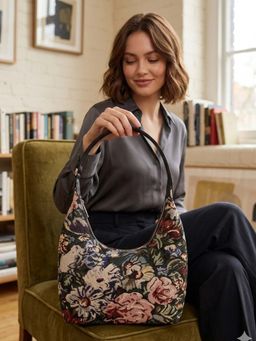The House Of Ganges - Black Katie Medium Handloom Handbag
