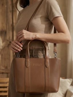 The House Of Ganges - Brown Mini Carryall Vegan Leather Handbag with Detachable Straps