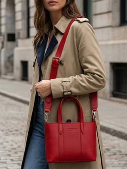 The House Of Ganges - Red Mini Carryall Vegan Leather Handbag with Detachable Straps
