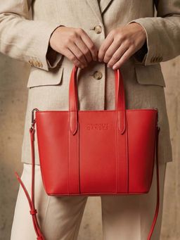 The House Of Ganges - Red Mini Carryall Vegan Leather Handbag with Detachable Straps