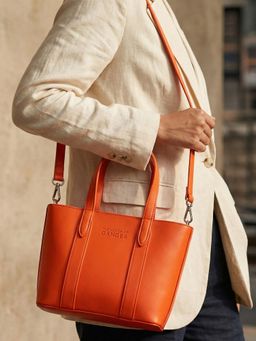 The House Of Ganges - Orange Mini Carryall Vegan Leather Handbag with Detachable Straps