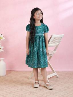 Fabindia - Teal Cotton Hand Block Print Dress