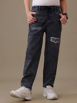 Kidsville - DC Comics Batman Badges and Embroidery Printed Black Denim Joggers For Boys