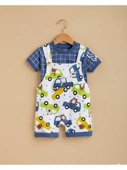 KIDNIP - Multicolor Printed Baby Dungaree Romper with T-Shirt